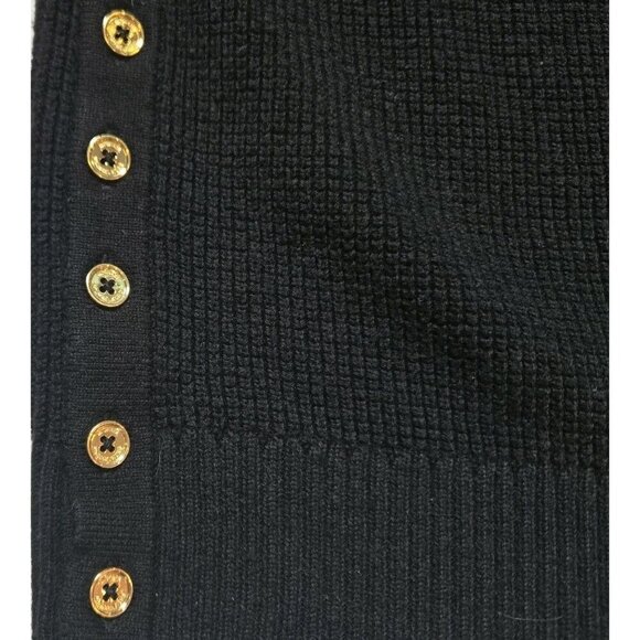 Michael Kors Womens Large Black Long Sleeve Turtleneck Sweater Gold Buttons Long - Picture 4 of 9